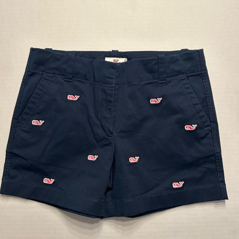 NWT Girls Vineyard Vines Whale Embroidered Everyday Shorts Navy Blue Size 10